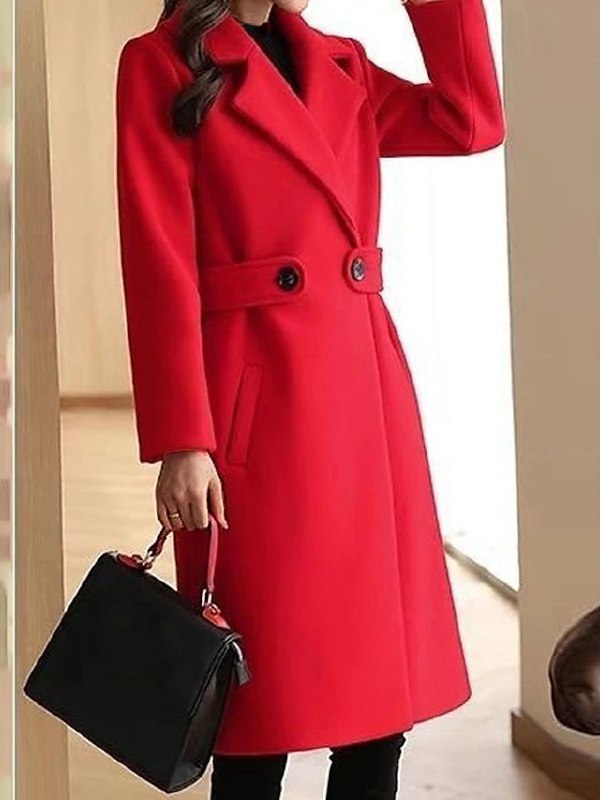Manteau d’hiver ceinturé en laine pour femme – Superposition longue et ajustée pour le bureau et une tenue élégante par temps froid