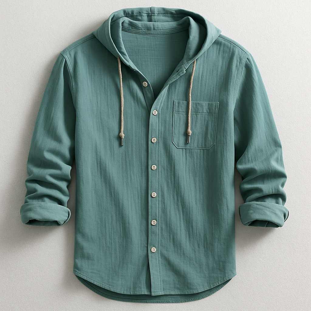 Męska koszula z kapturem na guziki, luźna, lekka, casualowa overshirt