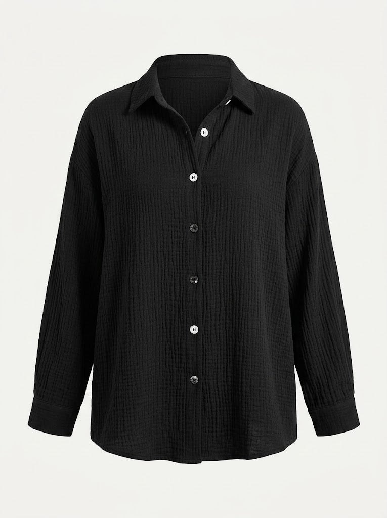 Women’s Cotton Muslin Button Shirt – Relaxed Textured Layer for Everyday Wear