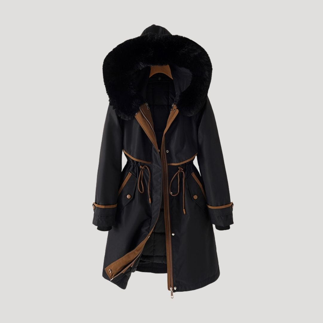 Parka larga para mujer con ribete de pelo sintético desmontable en la capucha - Cintura ajustable con cordón y forro acolchado para combinar en invierno