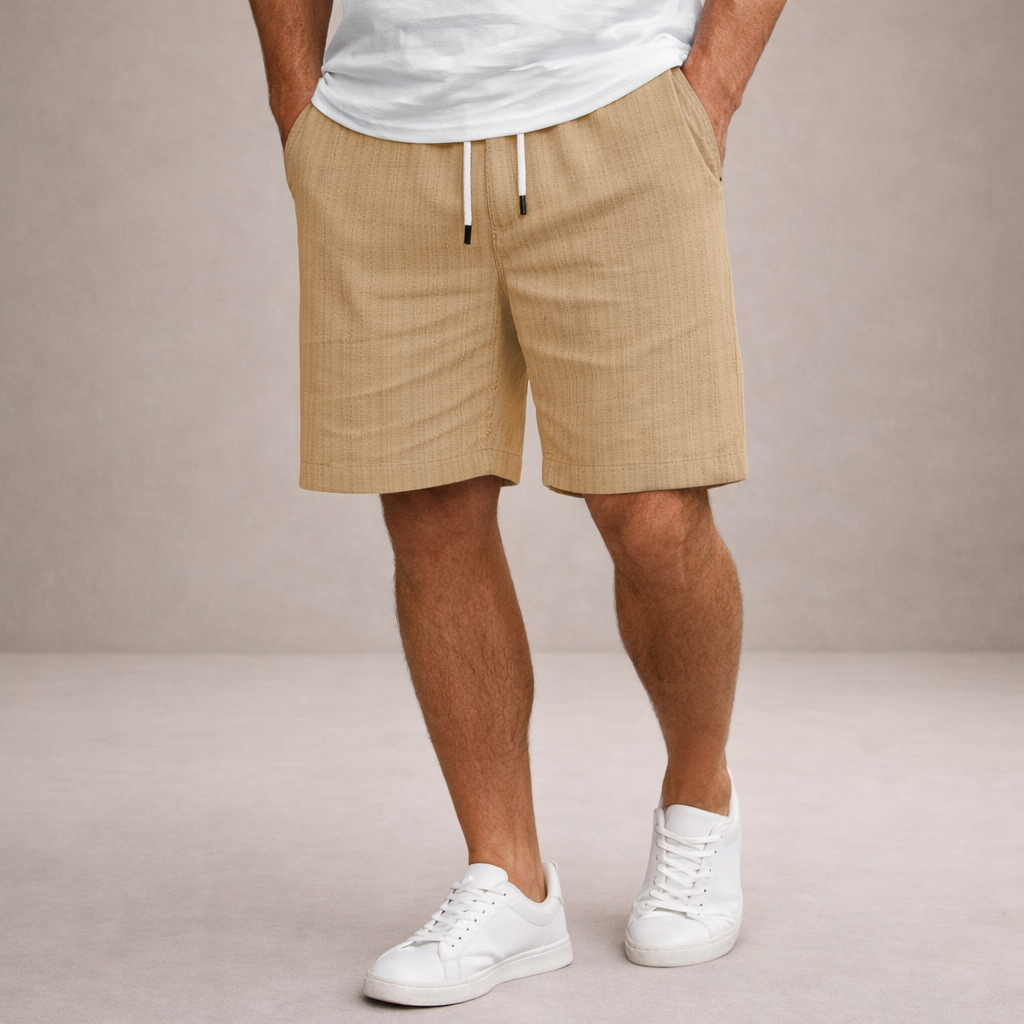 Pantaloni scurți de vară pentru bărbați din in, cu șnur, croială casual și lejeră