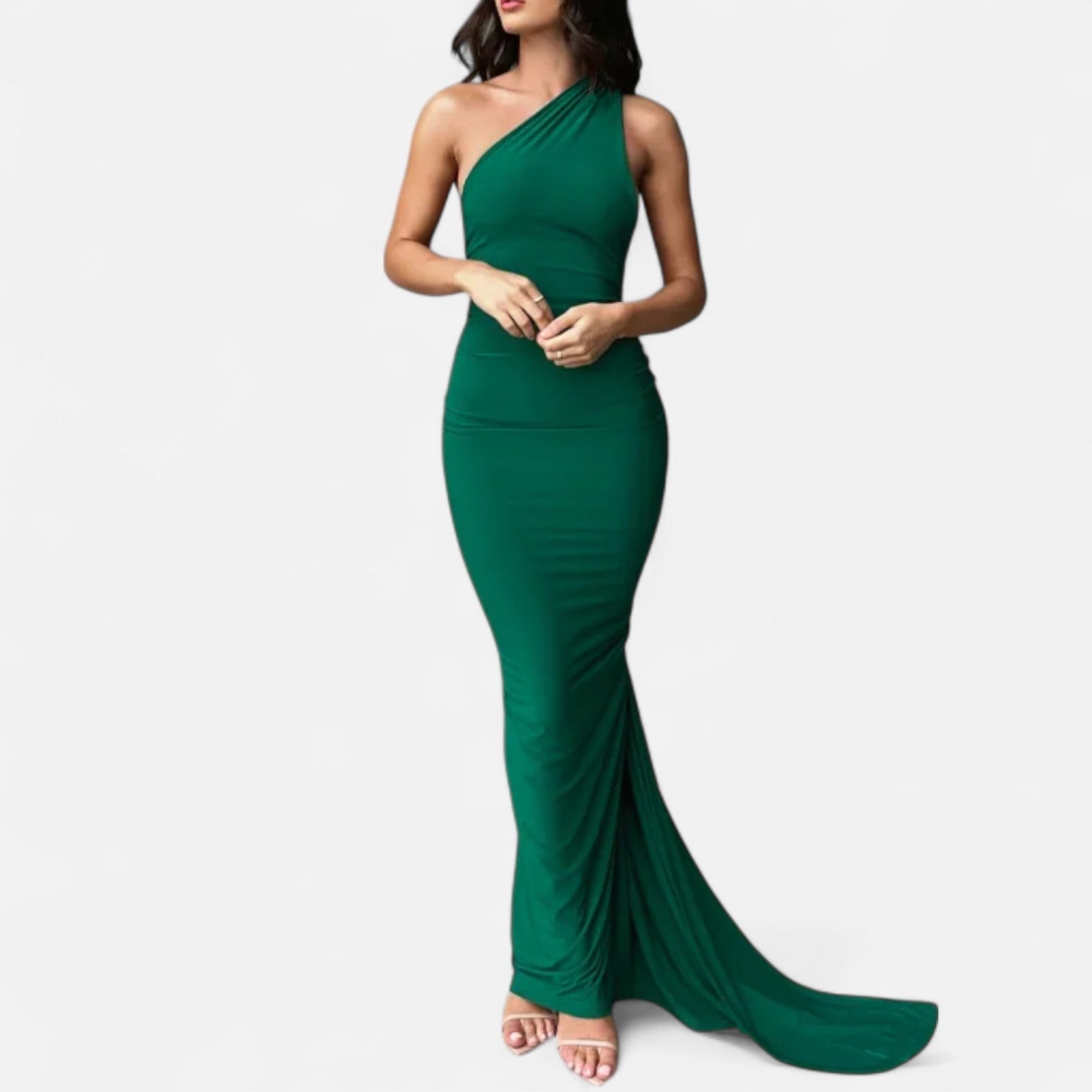 Elegant maxi-kjole til kvinder med én skulder og halterneck – figursyet kjole til aftenarrangementer