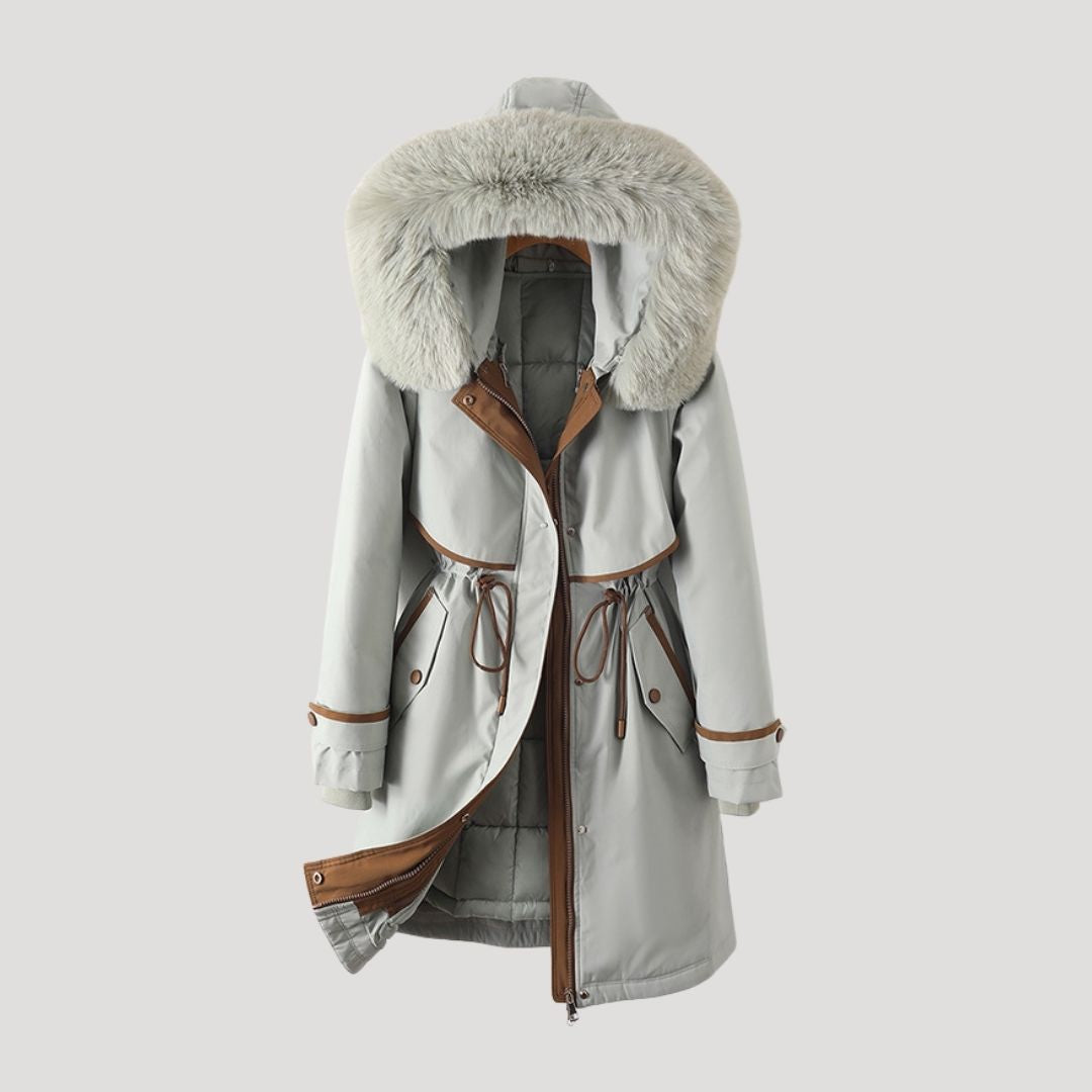 Parka larga para mujer con ribete de pelo sintético desmontable en la capucha - Cintura ajustable con cordón y forro acolchado para combinar en invierno