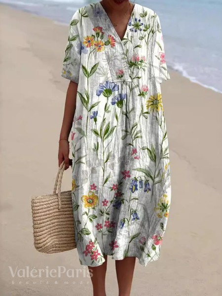 Vestido de verano floral para mujer, ligero, transpirable, fluido, cómodo, para uso diario y vacaciones