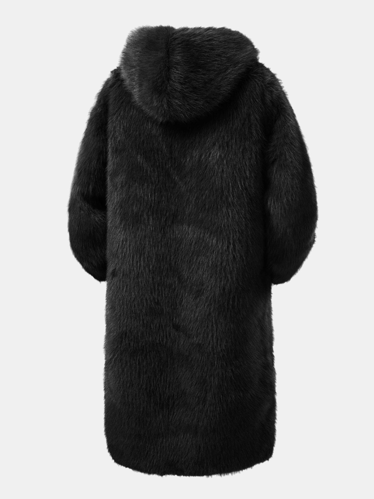 Langer Herrenmantel aus Kunstpelz mit Kapuze – locker geschnittener, kuscheliger Wintermantel für warme, lässige Lagenlooks