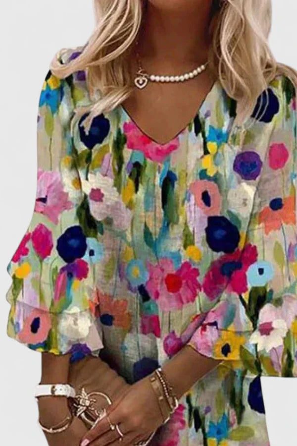 Women’s Floral Print V-Neck Mini Dress Everyday Style