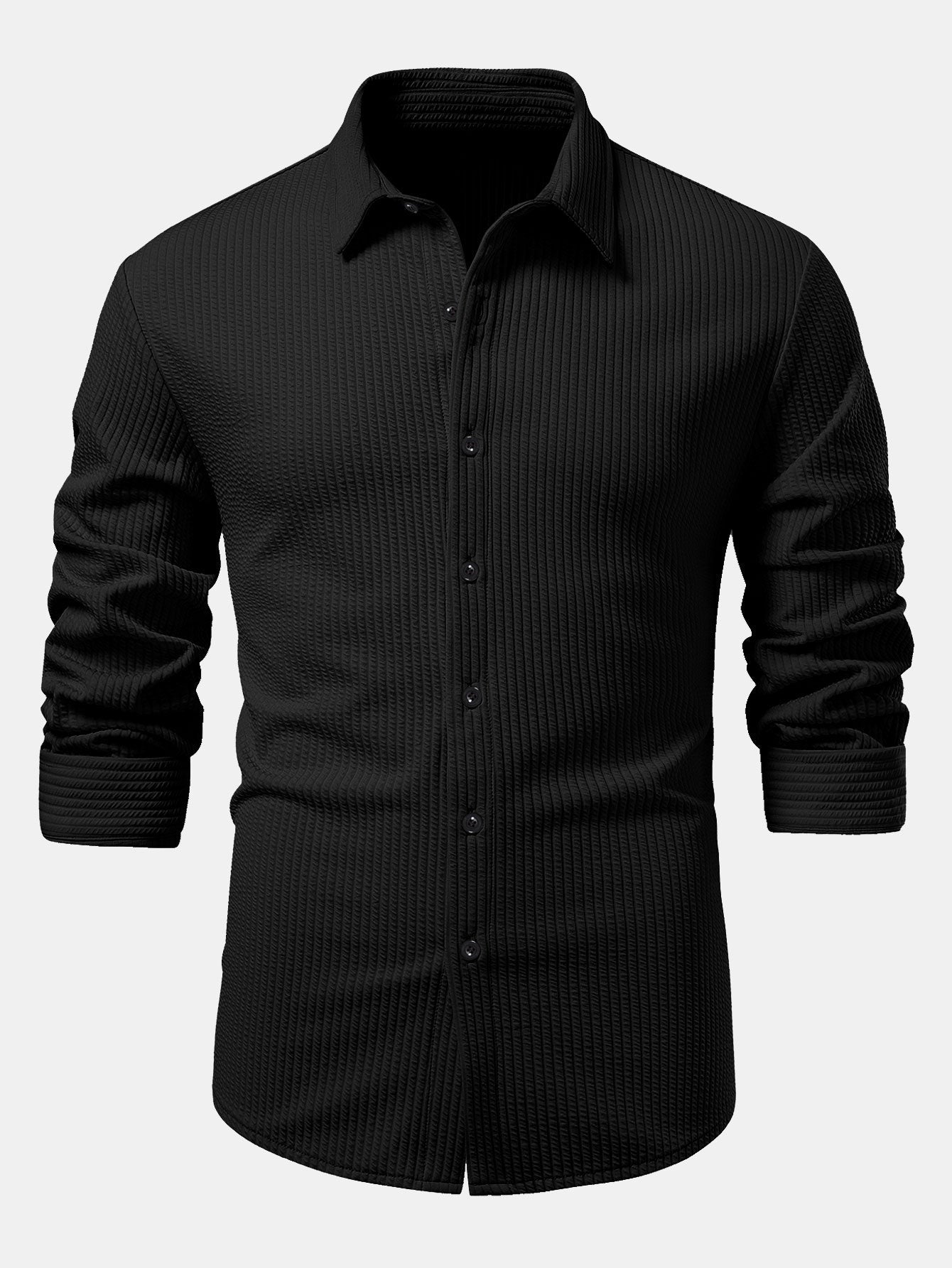Men’s Sculpted Ribbed Stretch Shirt – Muscle Fit Button-Up for Smart Casual Wear