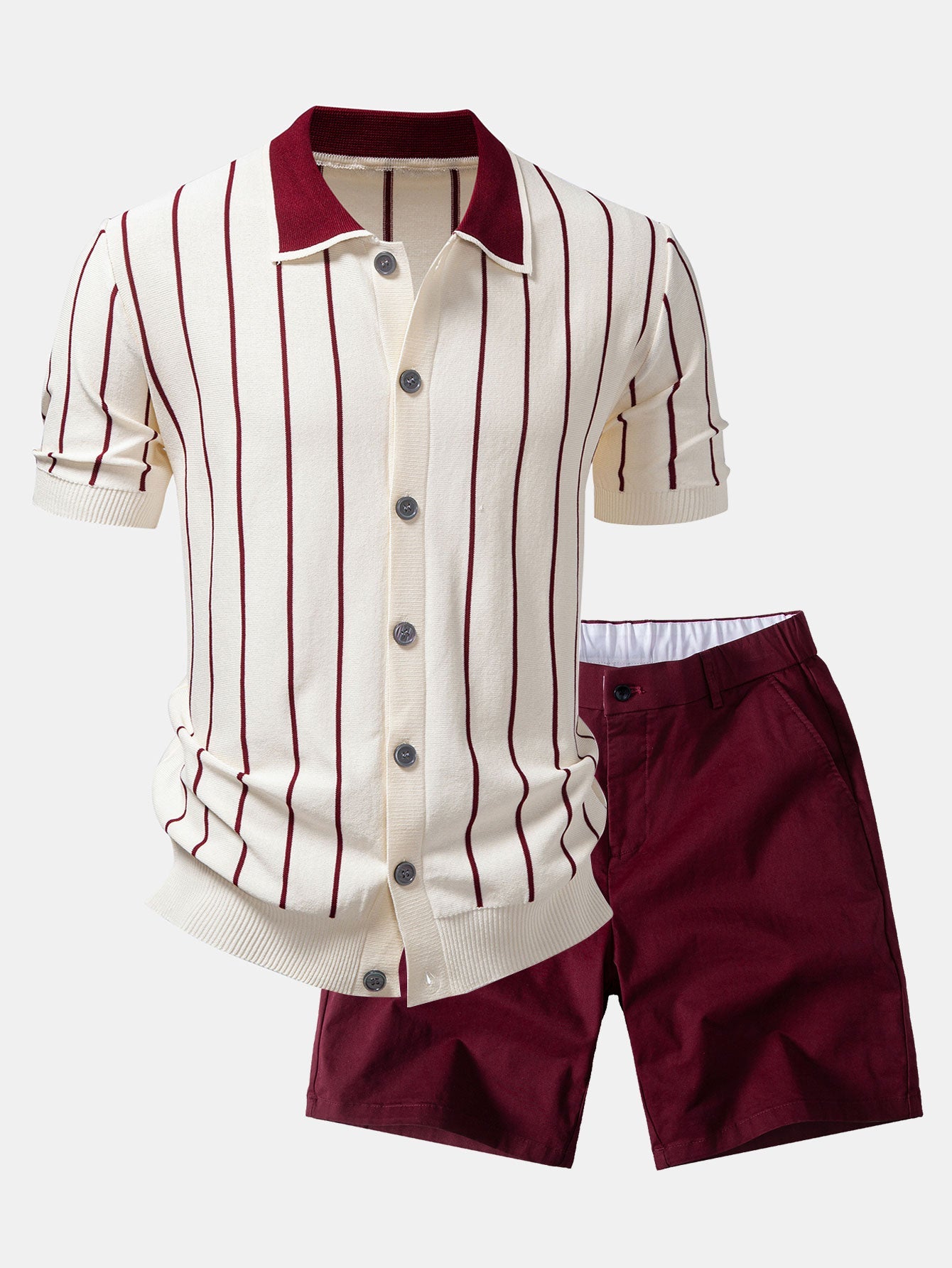 Pánská pletená košile z viskózy s elastanem a strečové chino šortky – letní smart casual souprava