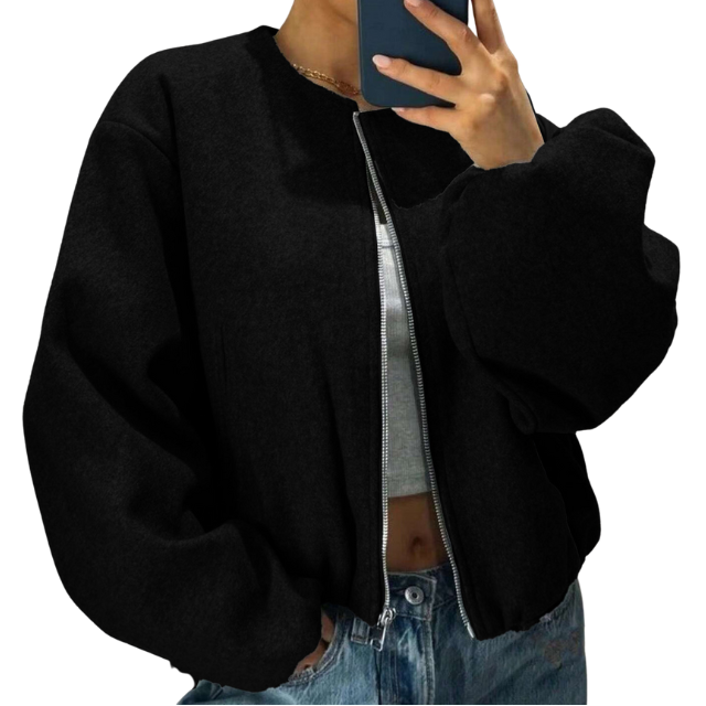 Lässige Bomberjacke mit Reißverschluss für Damen – Kurze Freizeitjacke für alltägliche Streetwear und die Übergangszeit