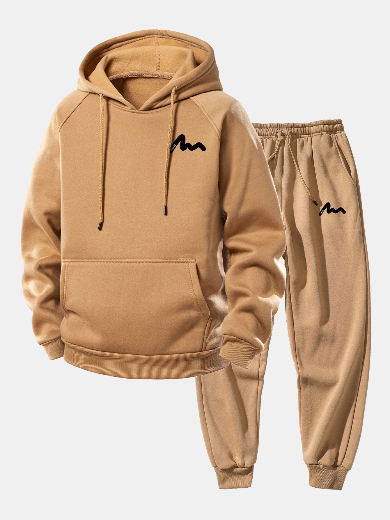 Men’s Printed Hoodie Tracksuit – Relaxed Polyester Jogger Set for Streetwear and Daily Wear