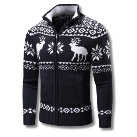 Men’s Jacquard Full-Zip Knitted Winter Sweater – Warm Stand-Collar Layer for Casual Everyday Wear Smart Outfits and Cold-Weather Seasonal Styling