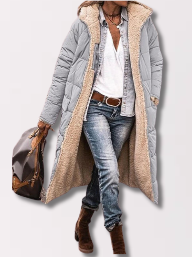 Manteau long à capuche pour femme en polaire sherpa – couche d’hiver chaude à brandebourgs pour se protéger du froid au quotidien