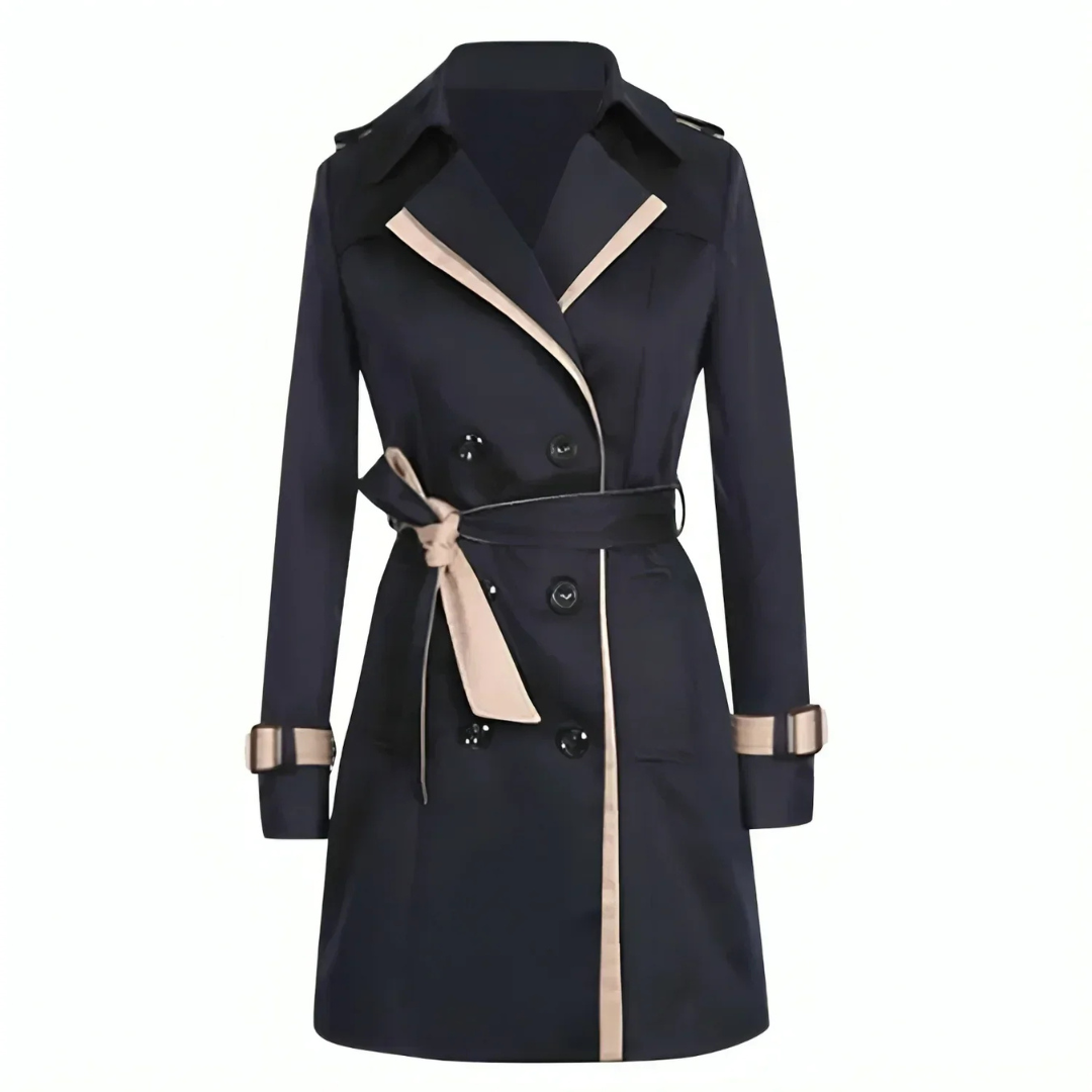 Trench-coat croisé pour femme avec ceinture à nouer - Bordure contrastante pour superposer avec élégance au quotidien