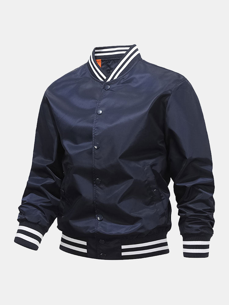 Blouson aviateur classique de baseball pour homme – Veste de style universitaire à boutons-pression, avec finitions côtelées rayées, pour le printemps et l’automne
