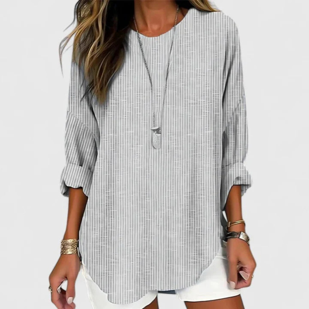 Blusa da donna a righe dal taglio morbido – Top estivo a maniche a tre quarti per tutti i giorni