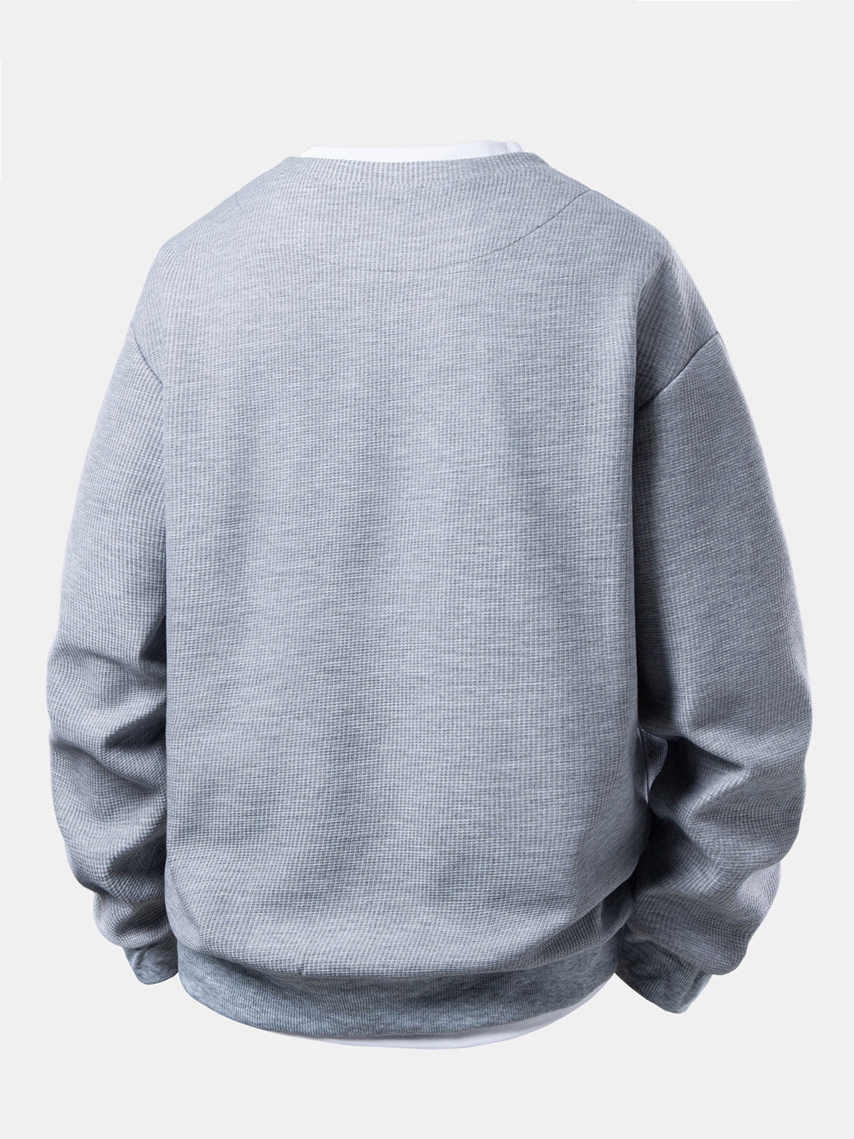 Heren-sweatshirt met wafelstructuur en gelaagde look – losvallende pullover met ronde hals en inkeping, met contrasterende binnenkraag, voor elke dag