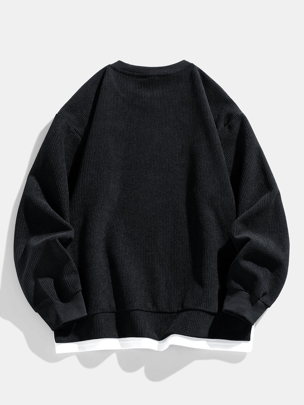 Men's Relaxed Fit Ribbed Corduroy Sweatshirt – Layered Look Crew Neck Pullover for Autumn and Winter