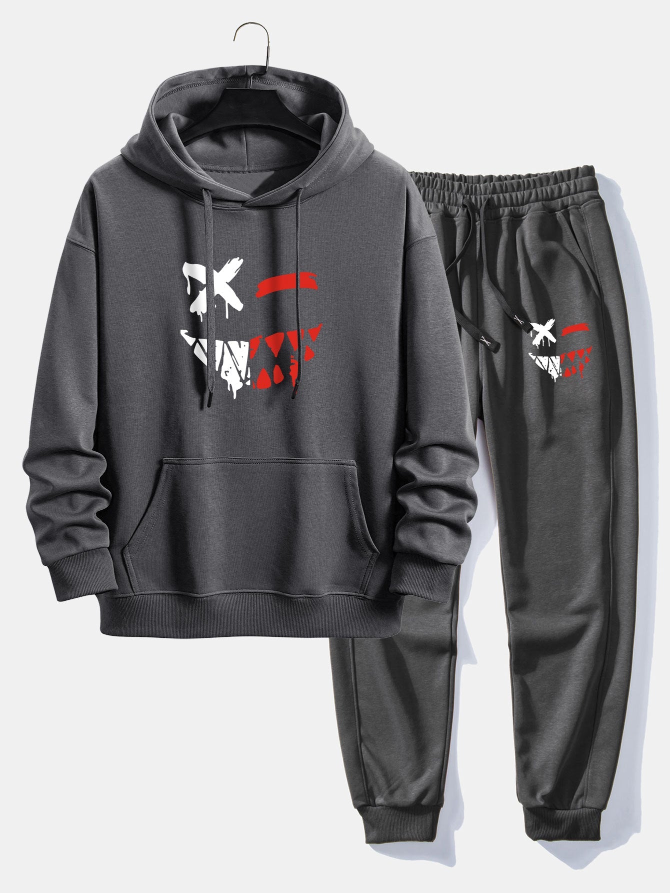 Men’s Casual Two-Piece Tracksuit – Cotton Blend Printed Hoodie with Joggers