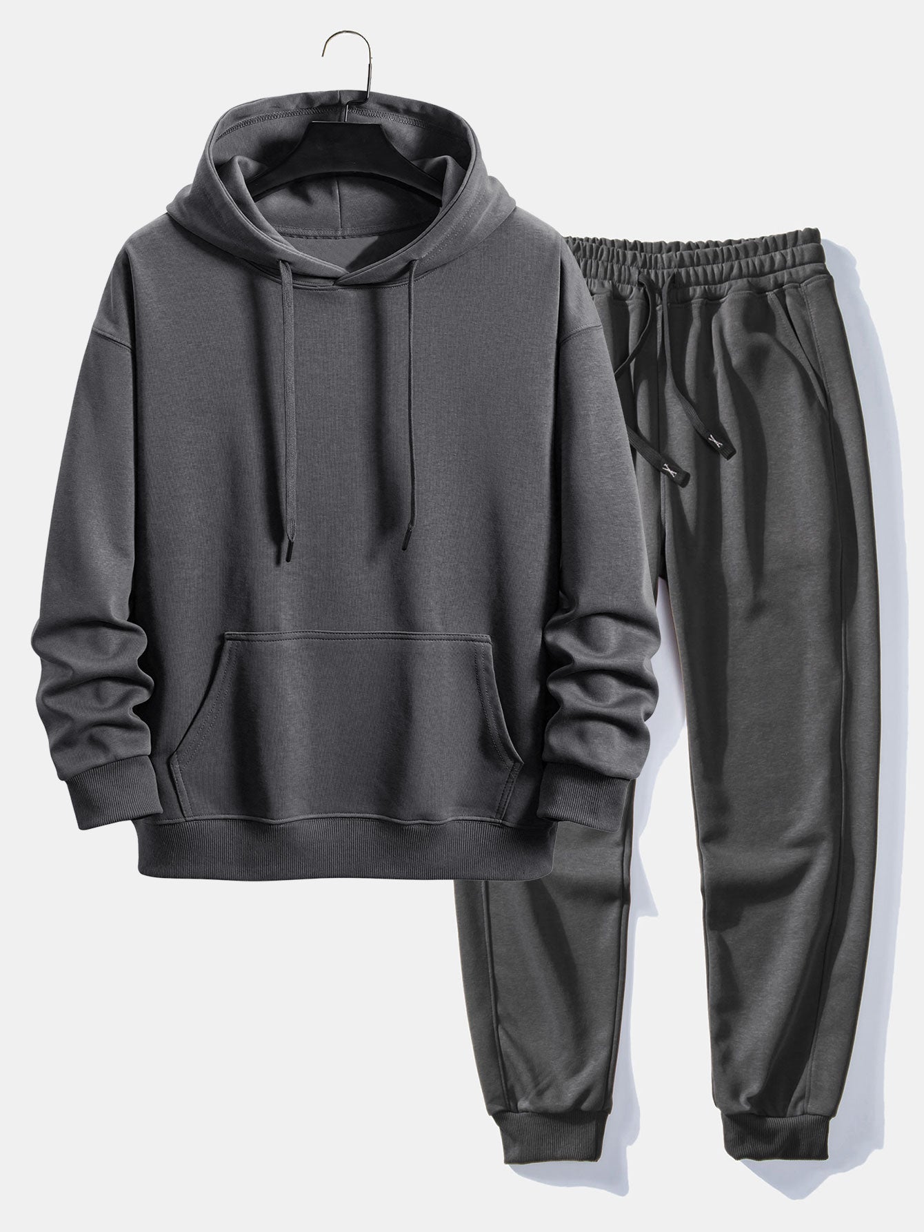 Men’s Basic Tracksuit Set – Pullover Hoodie and Cuffed Joggers for Daily Comfort