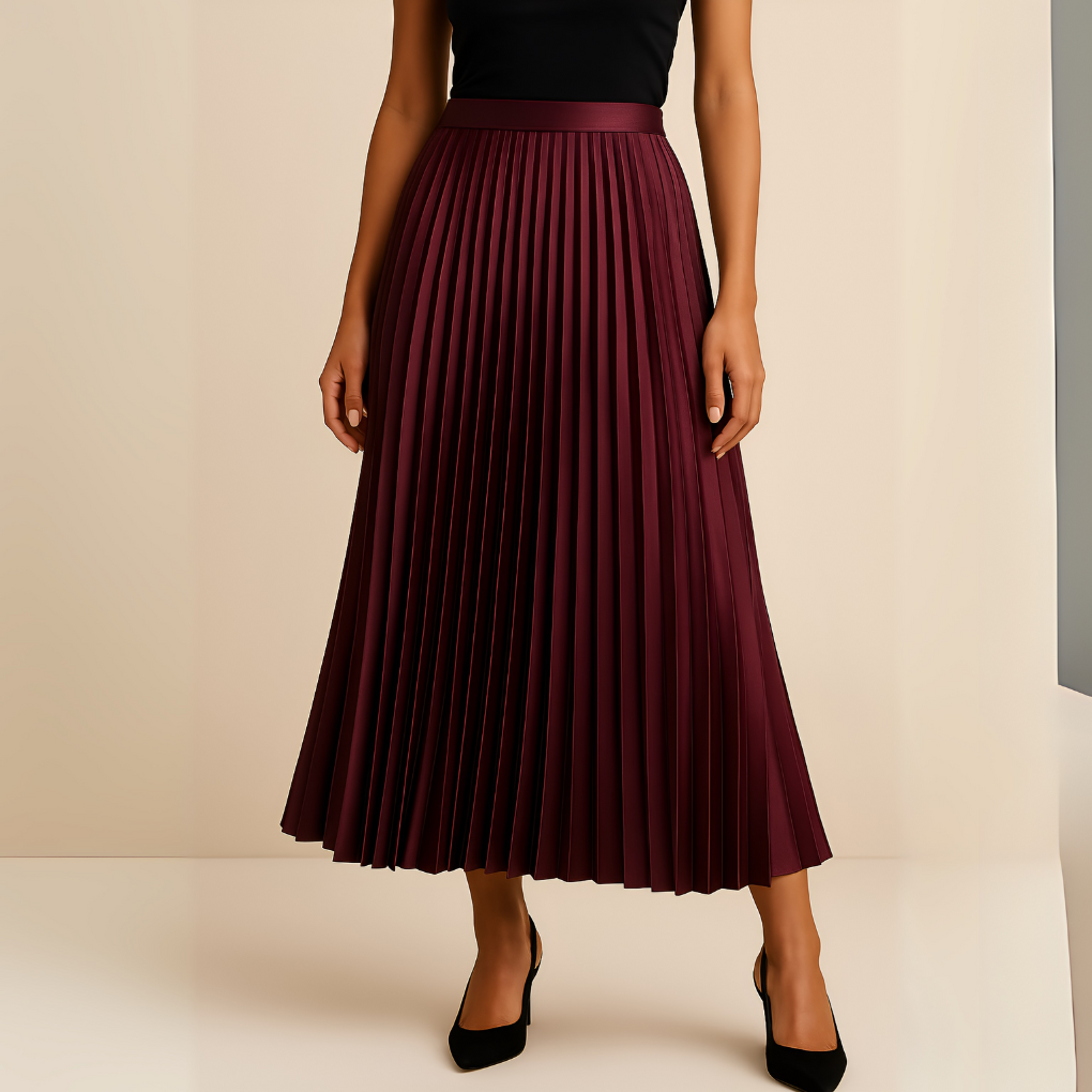 Falda midi plisada para mujer, cintura alta, estilo línea A
