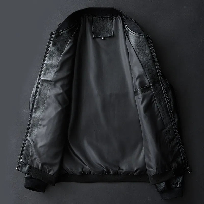 Men’s Slim PU Leather Bomber Jacket – Streamlined Everyday Layer for Smart Casual Wear