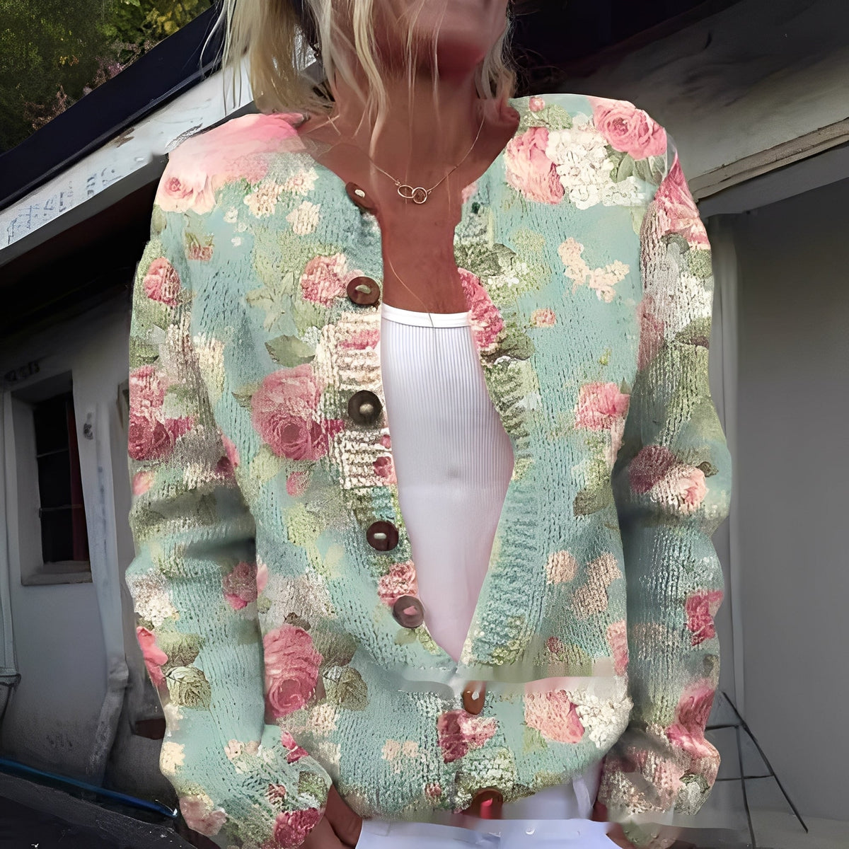 Damesvest met zachte textuur en print, knoopsluiting aan de voorkant - comfortabele, losvallende gebreide laag voor herfst en winter