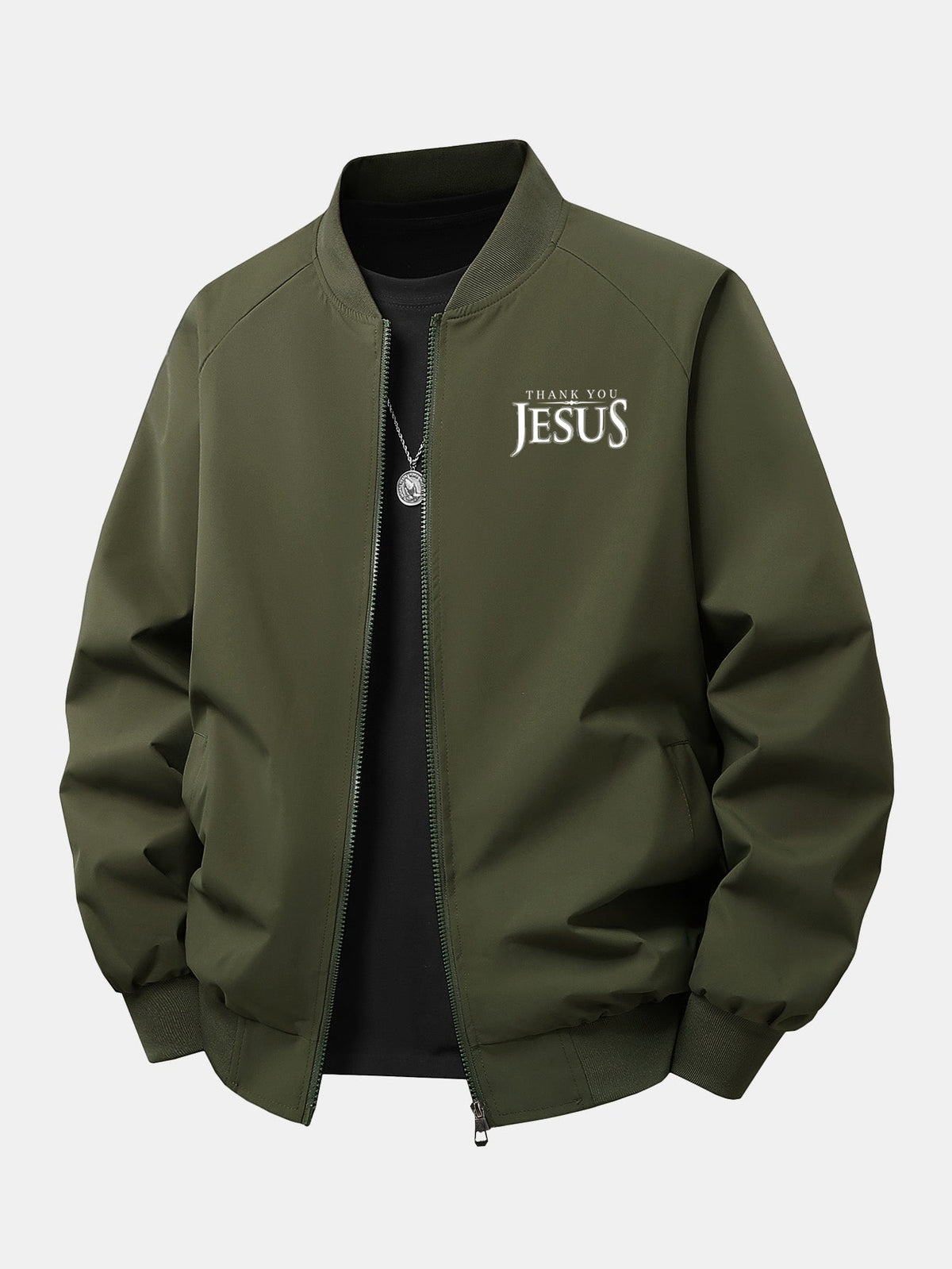 Bomberjakke med print til mænd i afslappet pasform, klassisk streetwearjakke med lynlås og ribkanter, til efterår og forår