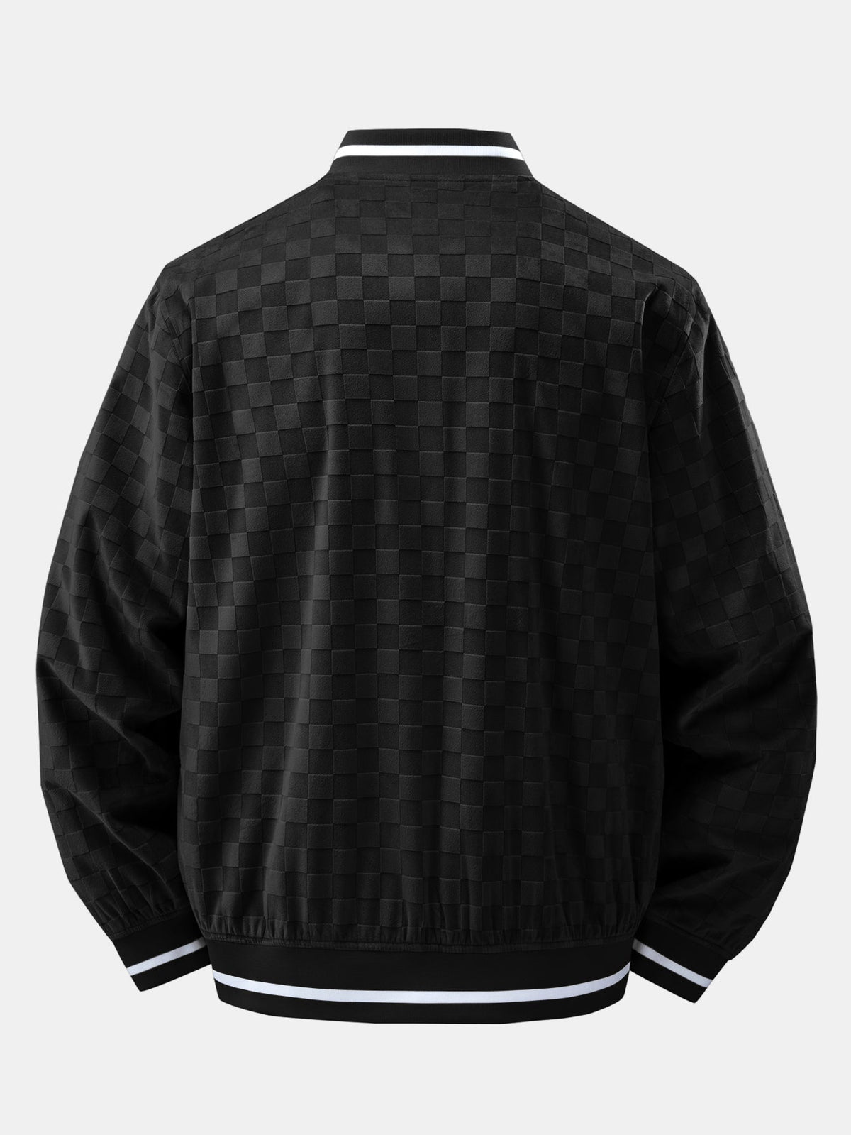 Blouson aviateur universitaire homme en suédine à damier - Vêtement d’extérieur décontracté de style baseball, à boutons-pression et coupe ample, pour un style streetwear décontracté