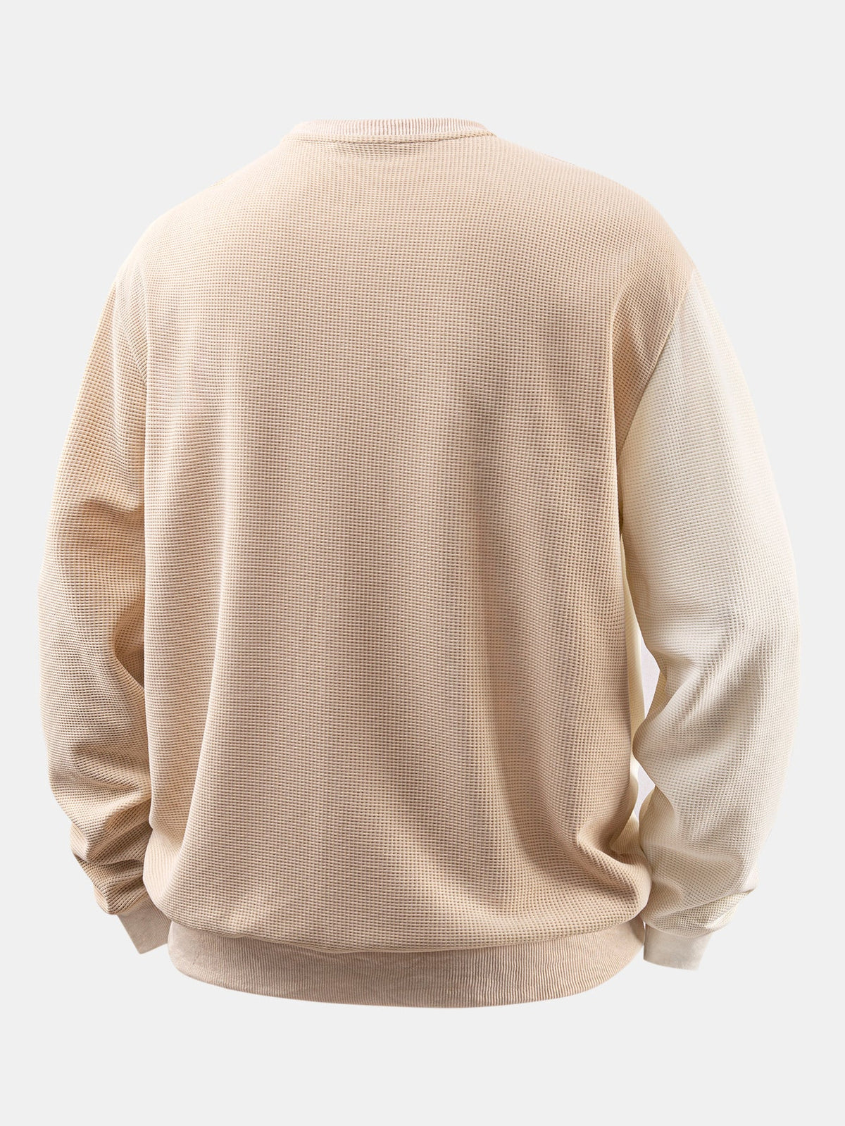 Sweatshirt i vaffelvævet stof med paneler i patchwork til mænd - pullover med rund hals og afslappet pasform til efterår og vinter