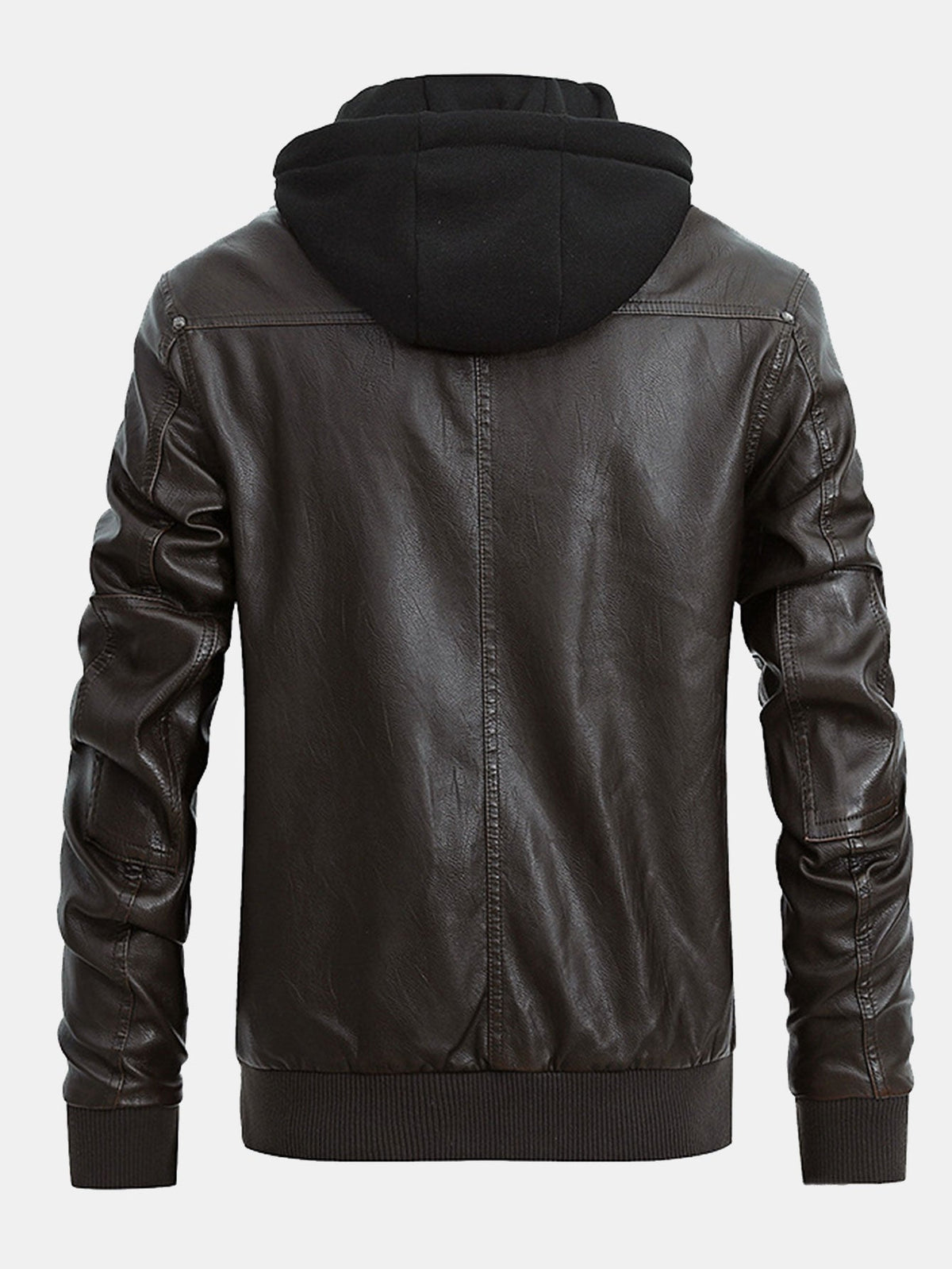 Herren-Bikerjacke aus Kunstleder mit abnehmbarer Kapuze – Vintage-Freizeitjacke mit Reißverschluss für Herbst und Winter