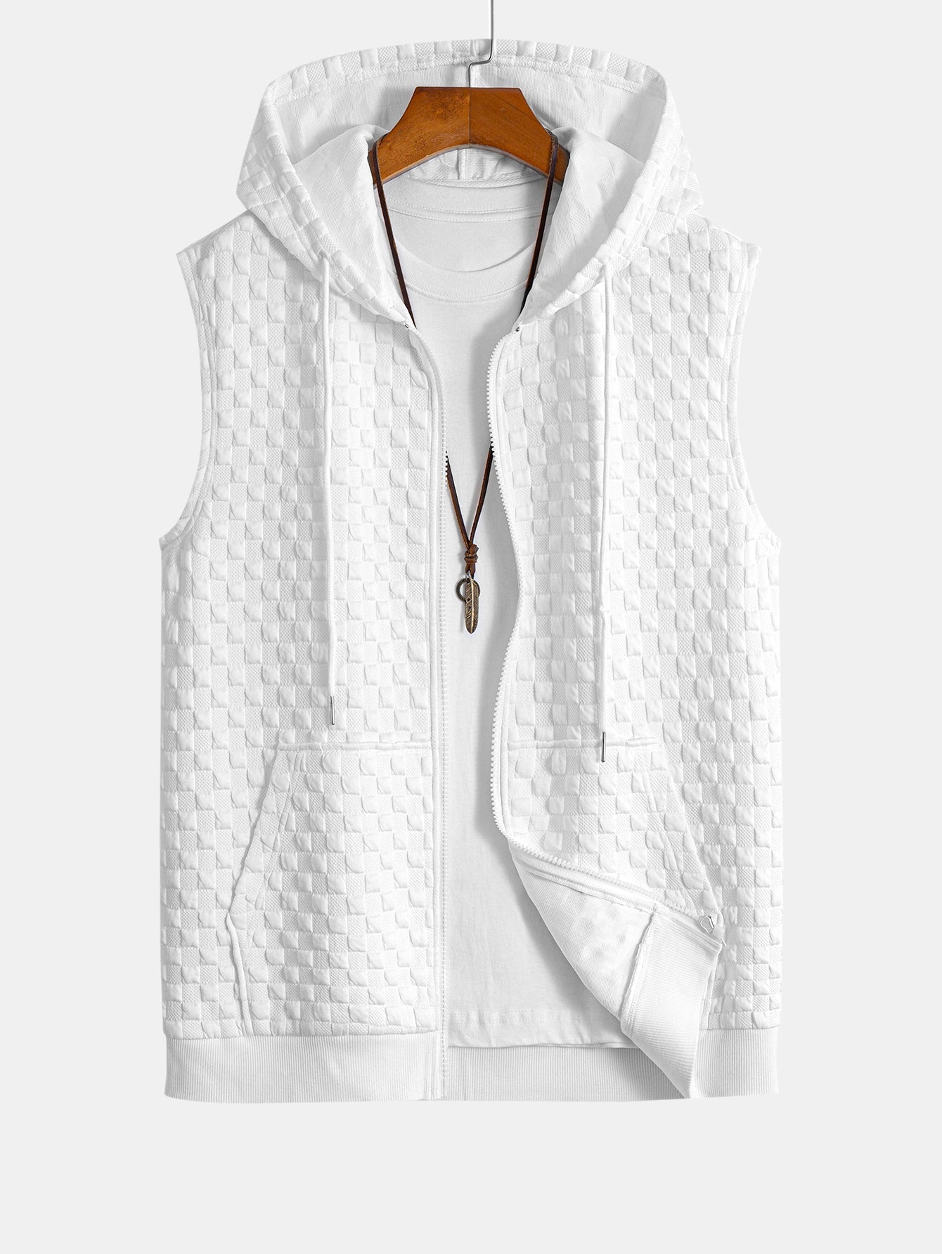 Men’s Sleeveless Hooded Vest Tracksuit – Textured Jogger Co-Ord for Streetwear