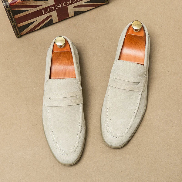 Herre penny loafers i ruskind-look – Komfortable slip-on sko til smart casual og formelt brug