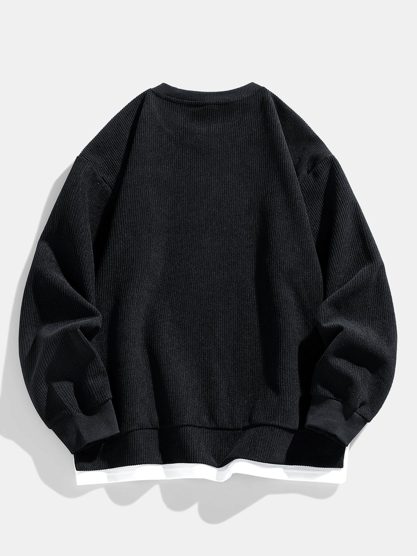Felpa in velluto a coste da uomo con orlo a strati – Abbigliamento casual con collo rotondo dalla vestibilità comoda per le giornate più fresche