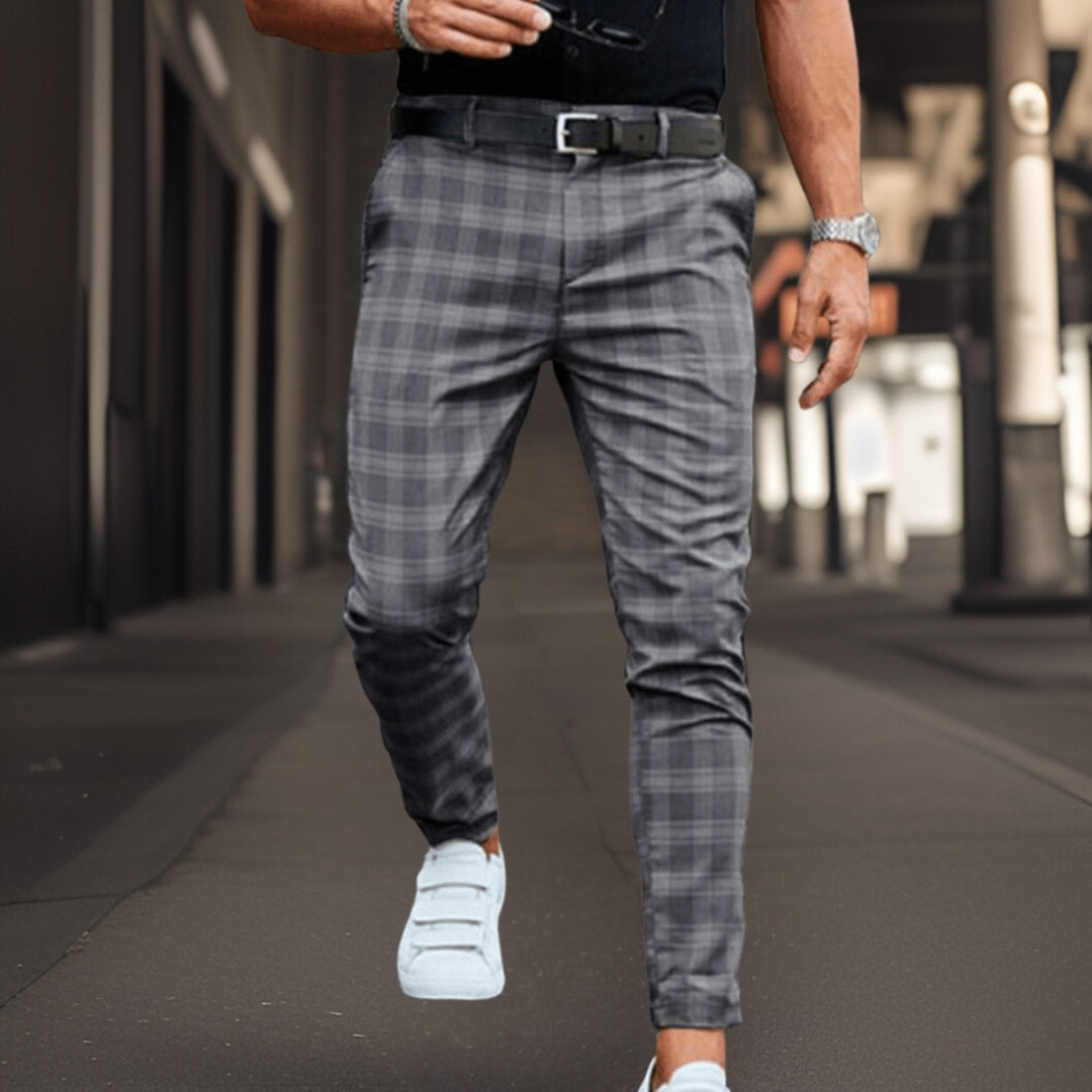 Men’s Plaid Slim-Fit Chinos – Smart Casual Trousers for Everyday Wear