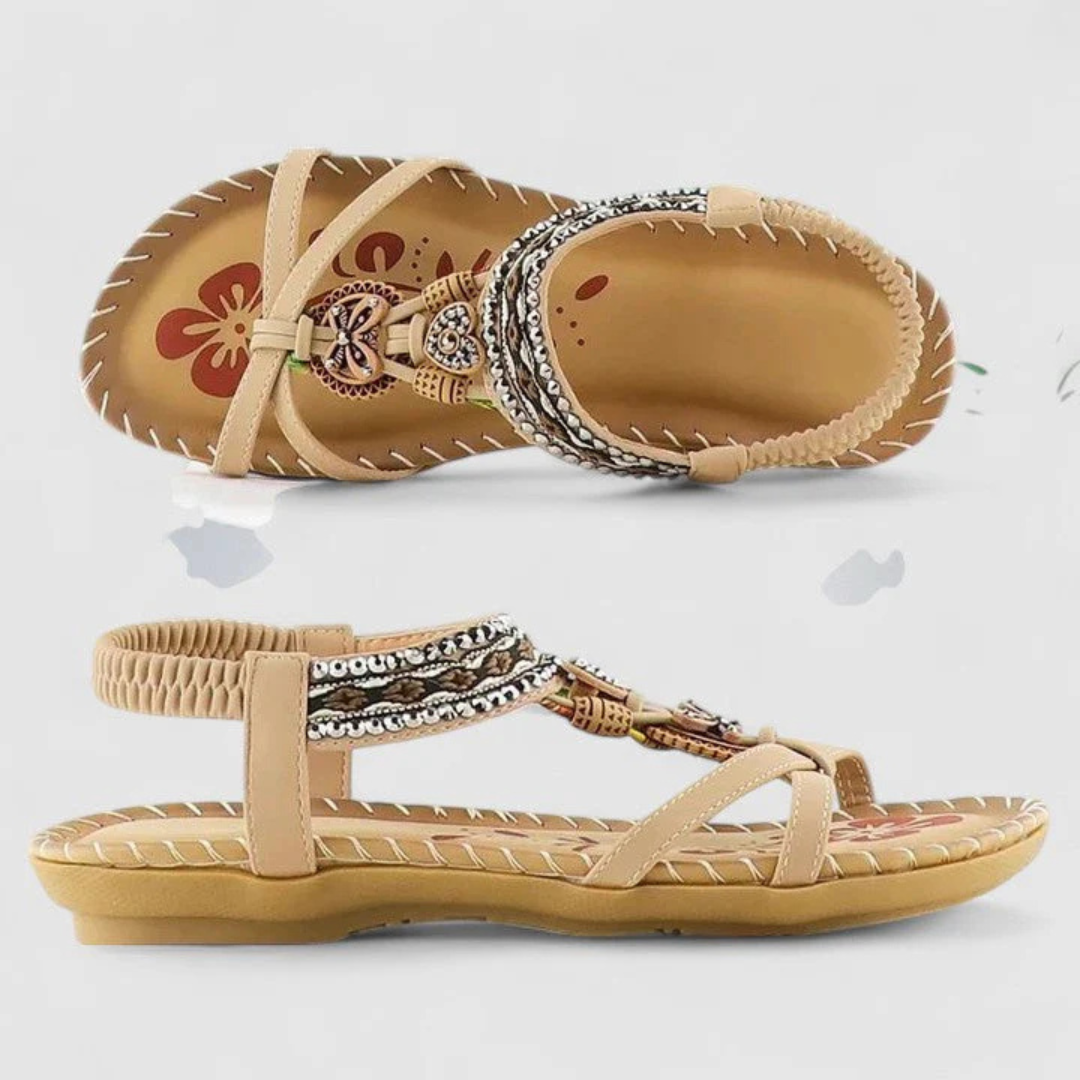 Women’s Embellished Strappy Sandals – Flat Open-Toe Shoes for Summer Wear