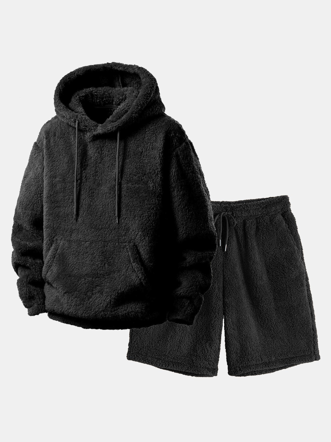 Men’s Teddy Fleece Hoodie and Shorts Set – Relaxed Two-Piece for Casual Days