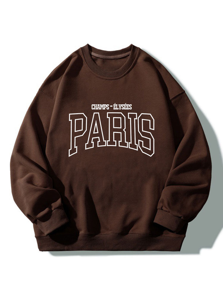 Sweatshirt masculino em mistura de algodão com estampa gráfica de Paris – Corte descontraído, gola redonda, estilo universitário casual para o dia a dia
