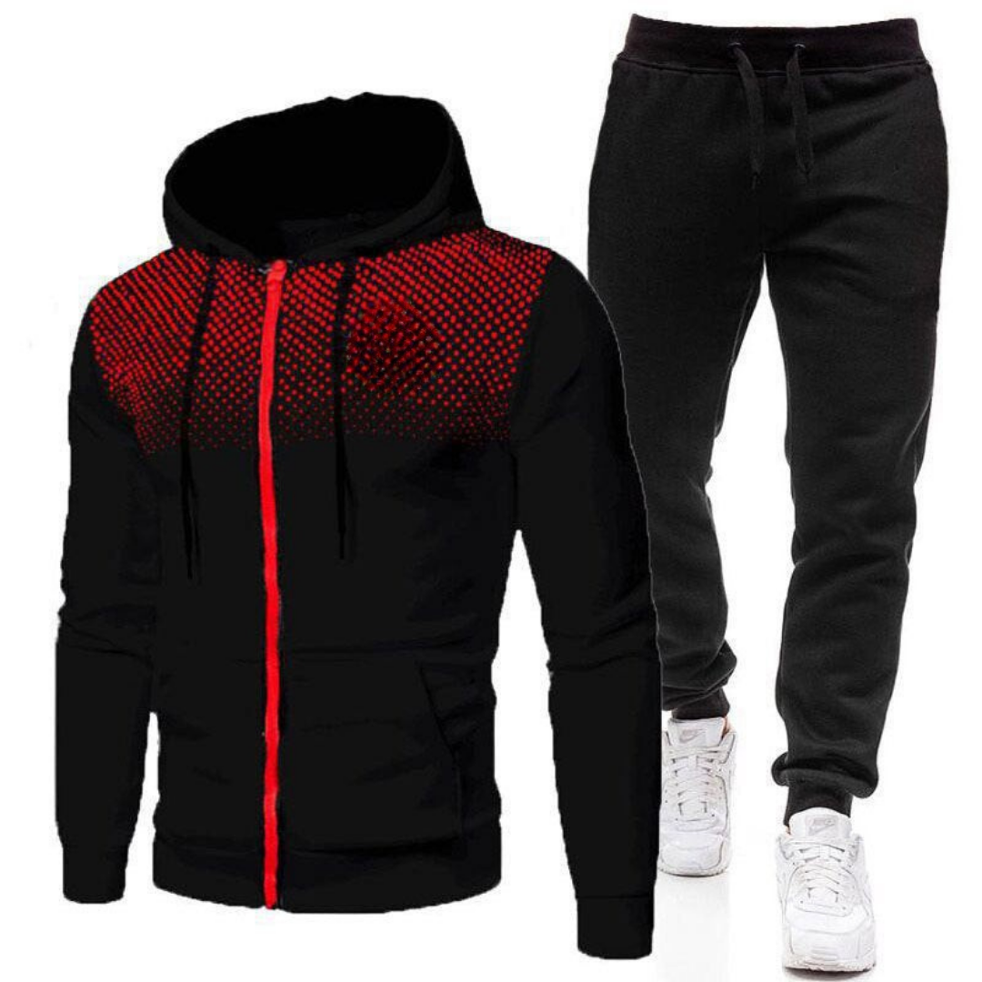 Tuta da uomo con cappuccio a due pezzi - Giacca sportiva con chiusura a zip e pantaloni da jogging con vita elasticizzata