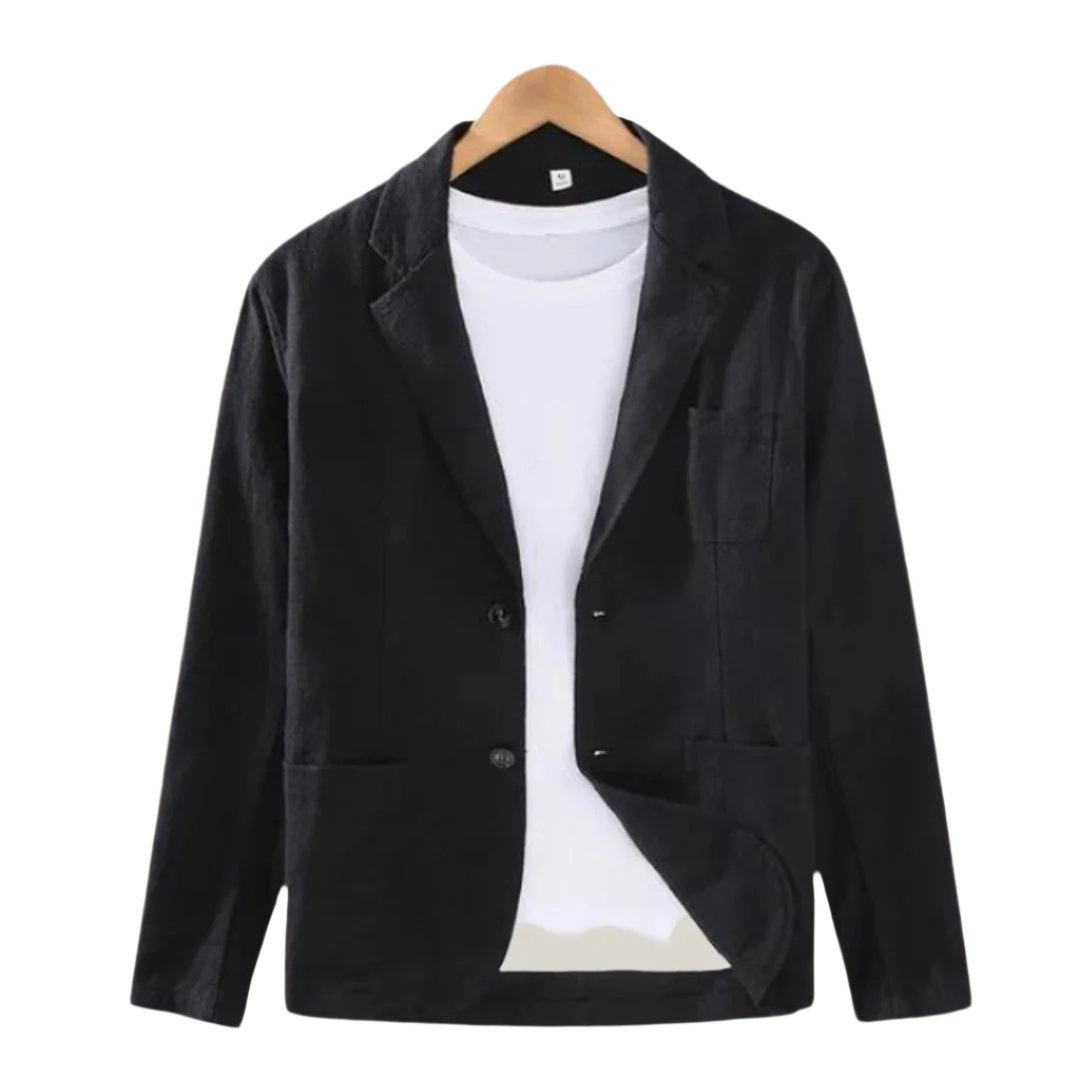 Americana informal para hombre con solapas de muesca y bolsillos de parche – Chaqueta holgada con textura para el verano y ocasiones informales elegantes