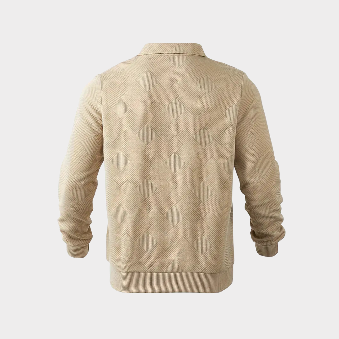 Men’s Textured Half-Zip Sweatshirt – Smart Casual Polo Style for Cooler Days