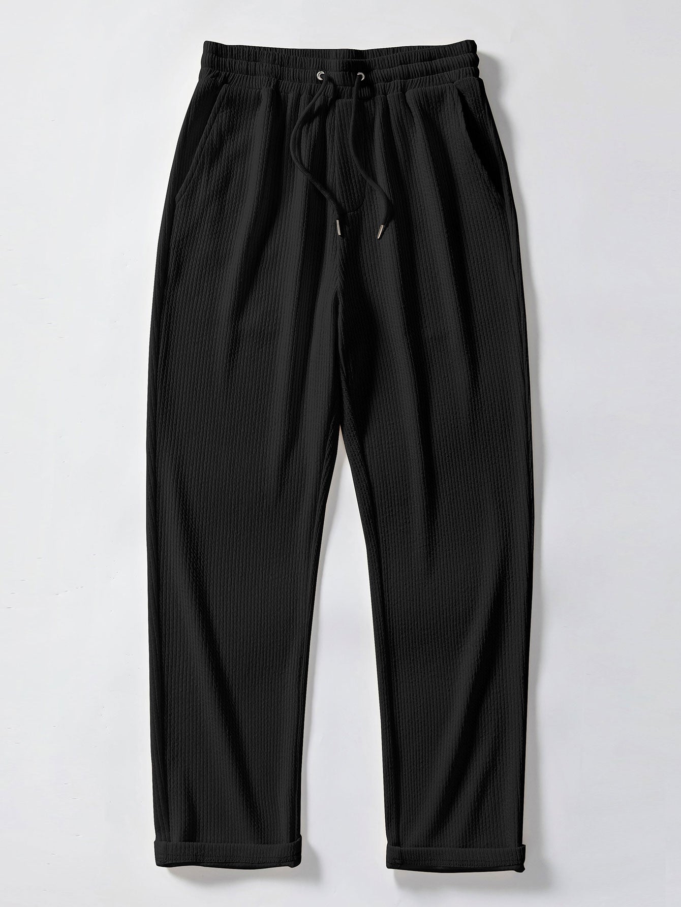 Men’s Ribbed Stand Collar Shirt and Straight-Leg Trousers – Stretch Smart Casual Co-Ord