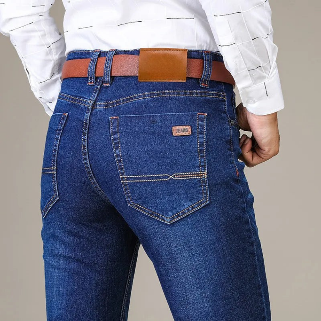 Jean stretch slim pour homme - Pantalon en denim délavé foncé à coupe souple pour tous les jours