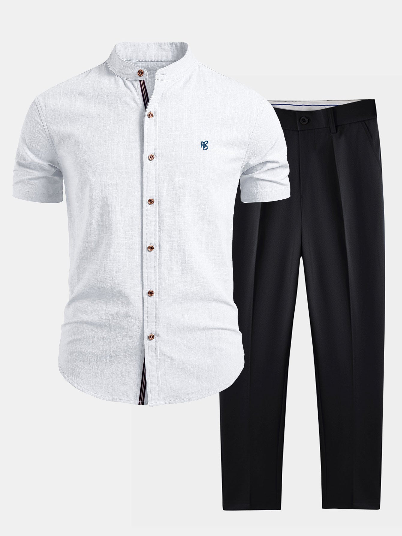 Men’s Cotton Stand Collar Shirt with Tapered Trousers – Smart Summer Co-Ord