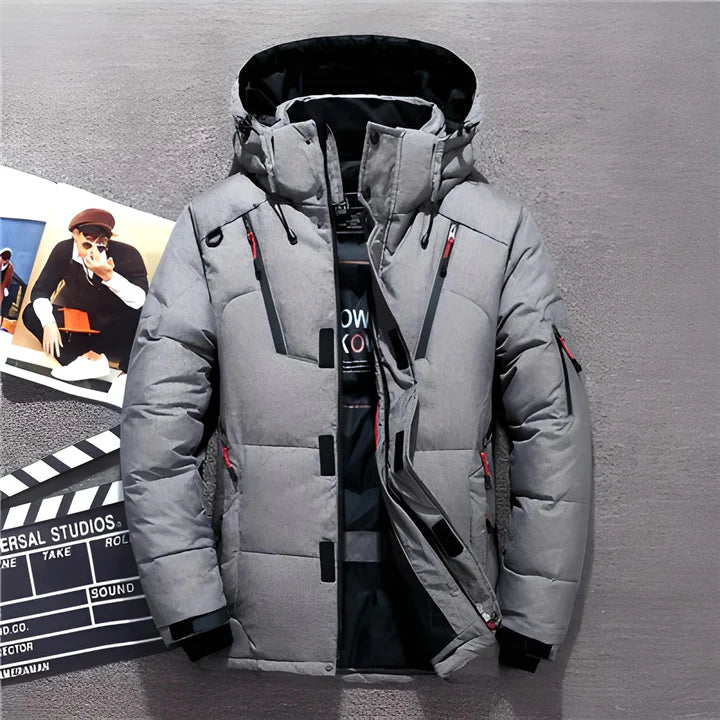 Men’s Hooded Down Winter Jacket – Water-Resistant Multi-Zip Outerwear for Outdoor and Everyday Cold-Weather Wear