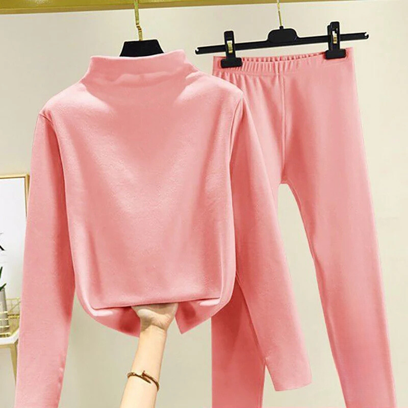 Damesfleece-top met hoge hals en broek - Zachte, relaxed tweedelige outfit voor herfst en winter
