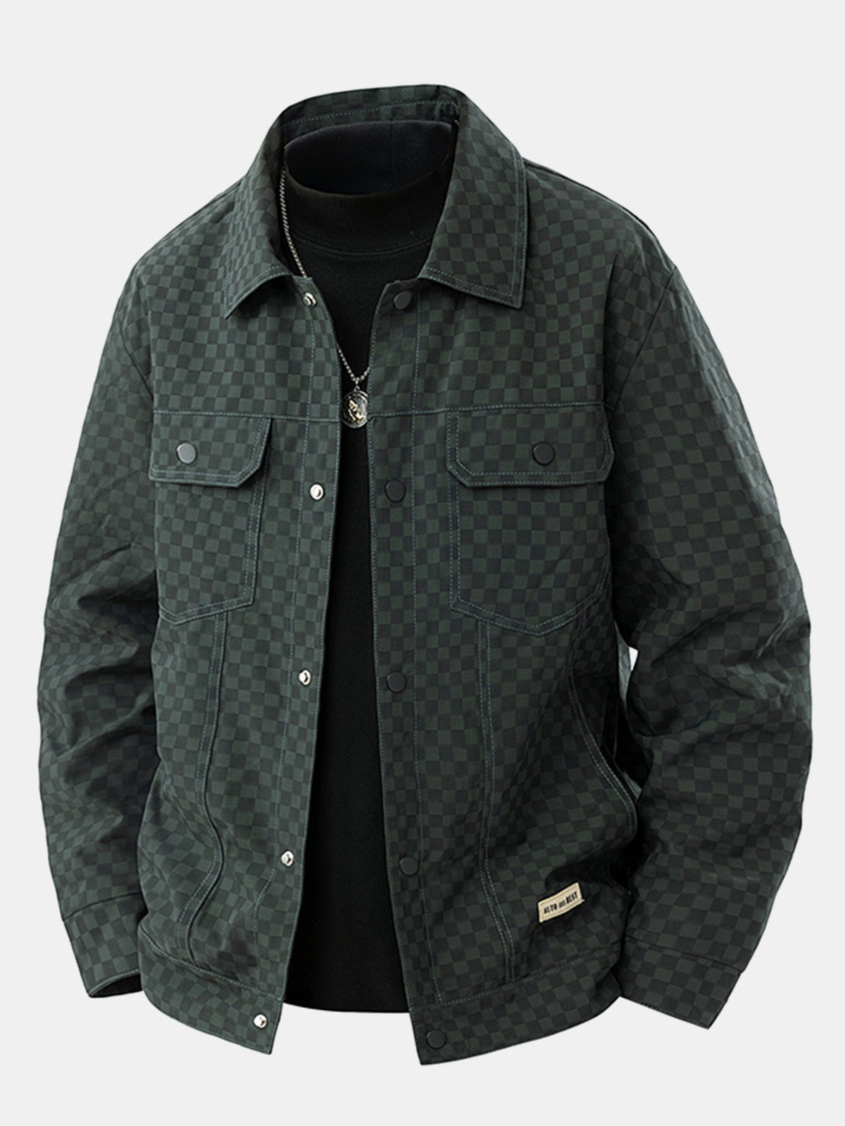 Veste camionneur à damier pour homme, avec poches poitrine – Vêtement d’extérieur streetwear à boutons et coupe classique pour l’automne