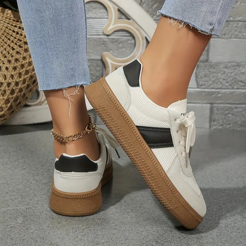 Platform-sneakers voor dames met veters - Casual trainers met structuur voor dagelijkse stadswandelingen, weekenduitstapjes, reizen en een ontspannen streetwearstijl