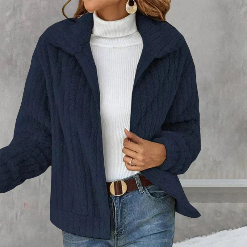 Women’s Plush Zip-Up Fleece Jacket – Soft Relaxed Layer for Autumn and Winter