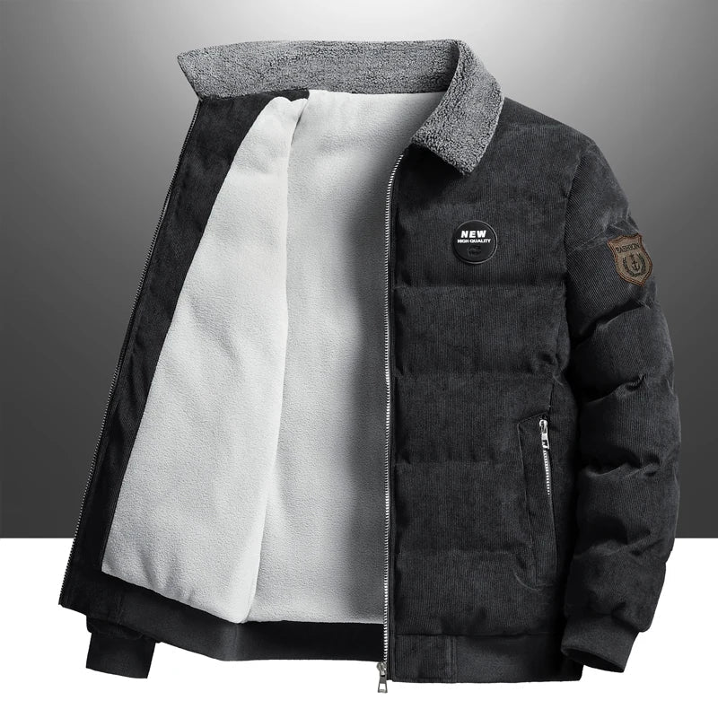 Men’s Fleece-Lined Winter Jacket – Warm Textured Zip-Up Short Layer for Casual Everyday Wear Autumn Winter Outfits and Cold-Weather City Styling