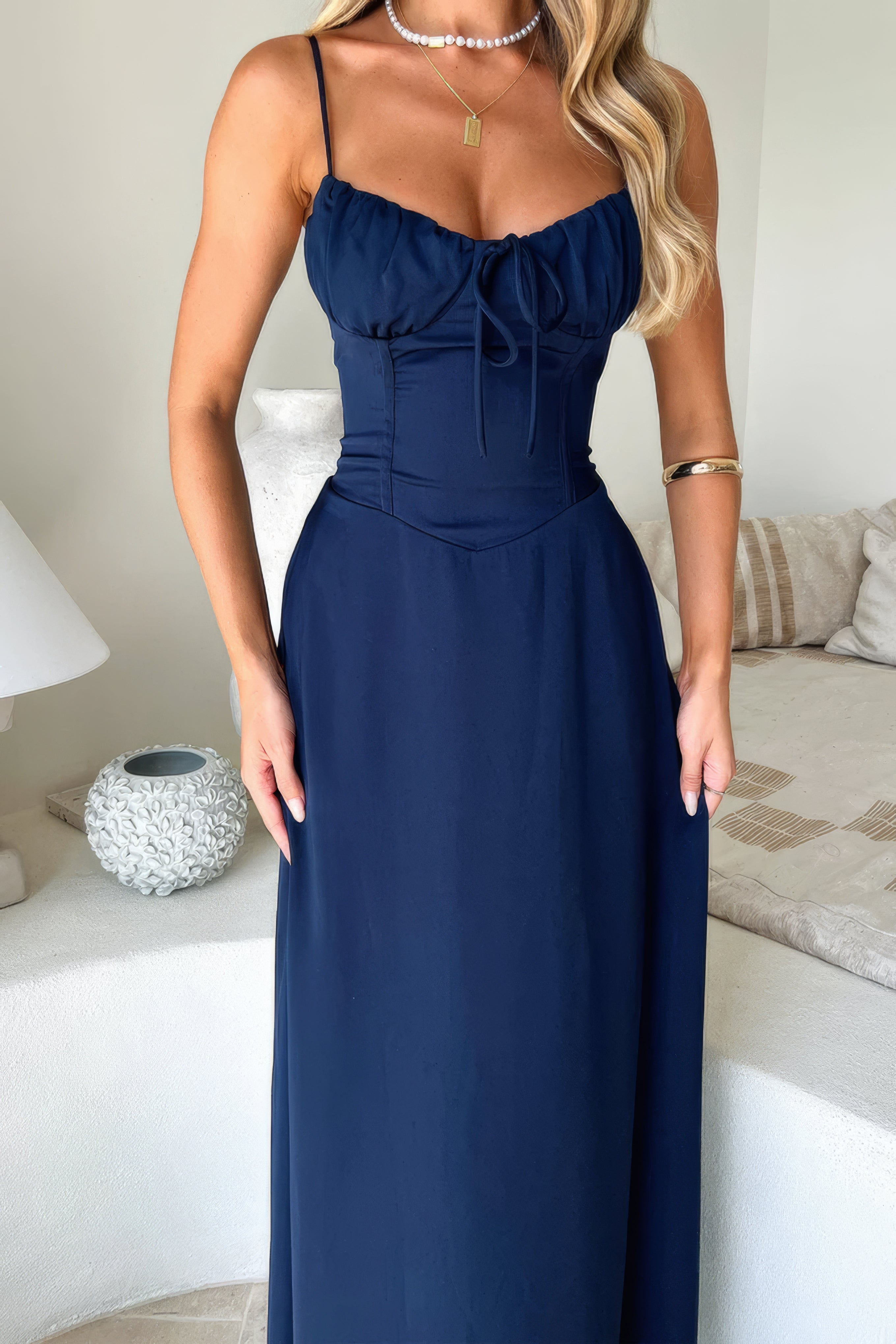 Women’s Strappy Corset Detail Flowing Maxi Summer Dress